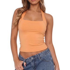QINSEN Women’s Halter Tank Top Button Closure Cropped Going Out Cami Tops(Coral)