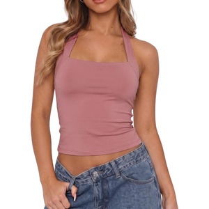 QINSEN Women’s Halter Tank Top Button Closure Cropped Going Out Cami Tops(Merlot)
