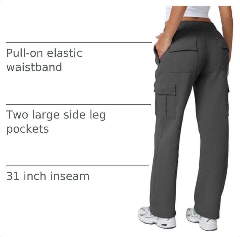 image:imageQINSEN Womens Elastic Medium Waist Pocket Sweatpants Fleece Cargo PantsDark Grey