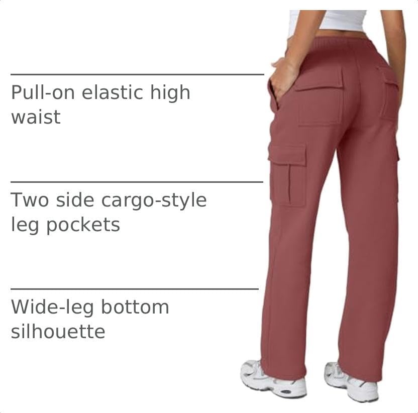 image:imageQINSEN Womens Elastic Medium Waist Pocket Sweatpants Fleece Cargo PantsDusty Rose