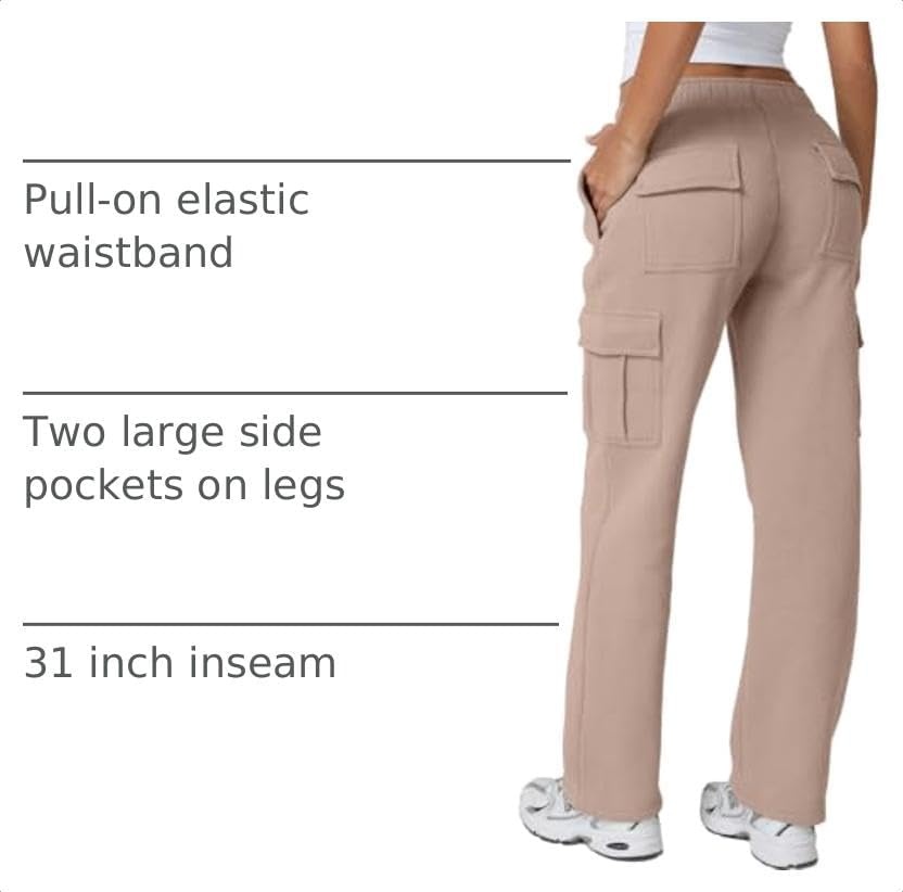 image:imageQINSEN Womens Elastic Medium Waist Pocket Sweatpants Fleece Cargo PantsMushroom