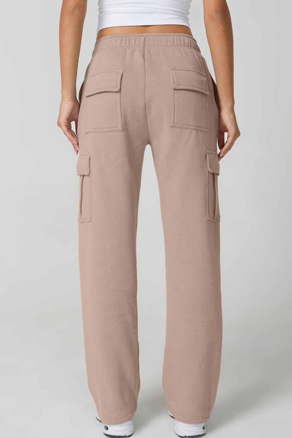 image:imageQINSEN Womens Elastic Medium Waist Pocket Sweatpants Fleece Cargo PantsMushroom