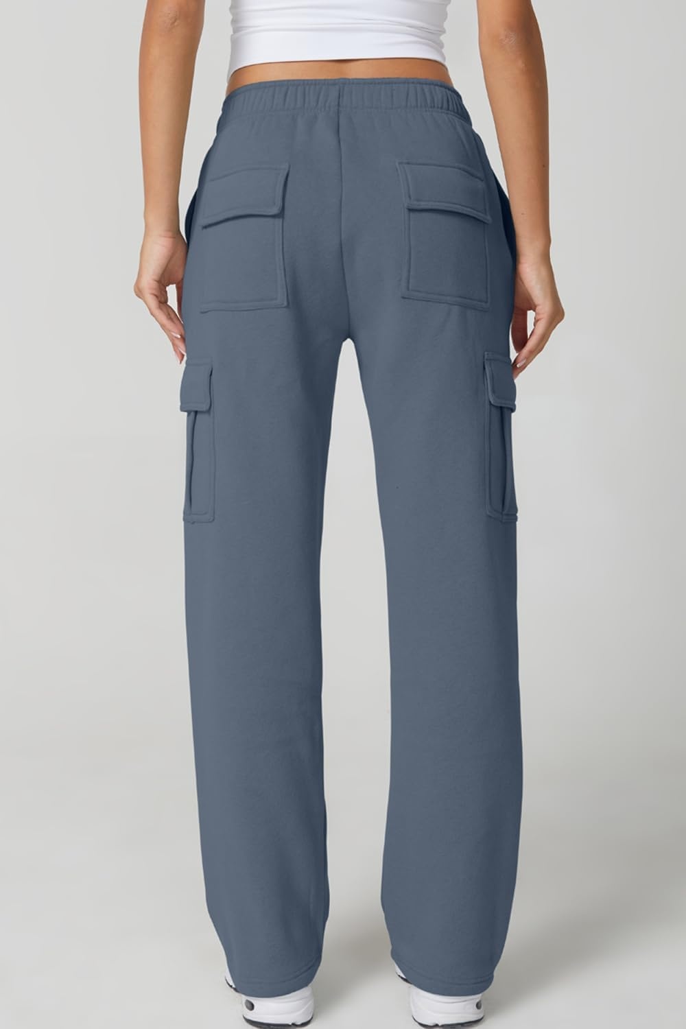 image:imageQINSEN Womens Elastic Medium Waist Pocket Sweatpants Fleece Cargo PantsSlate Blue