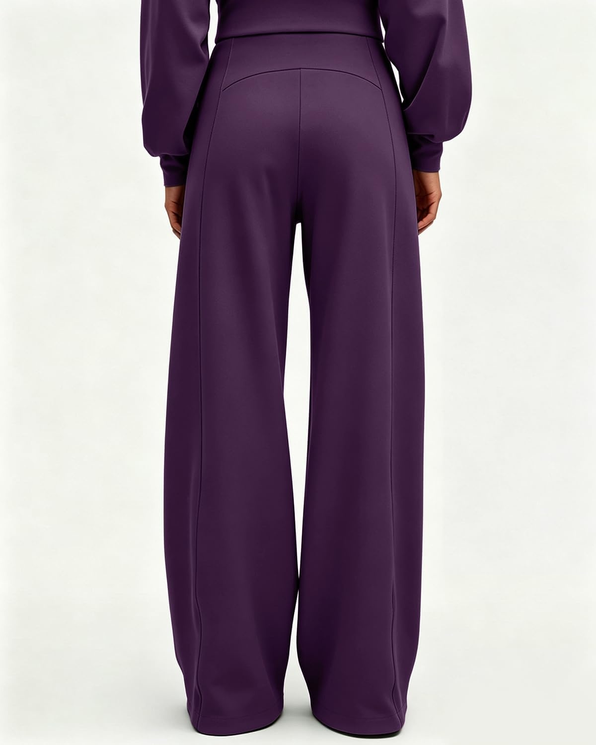 image:imageQINSEN Womens Wide Leg Yoga Pants High Waisted Zipper Pockets Stretchy Palazzo Pants with Drawstring HemPurple