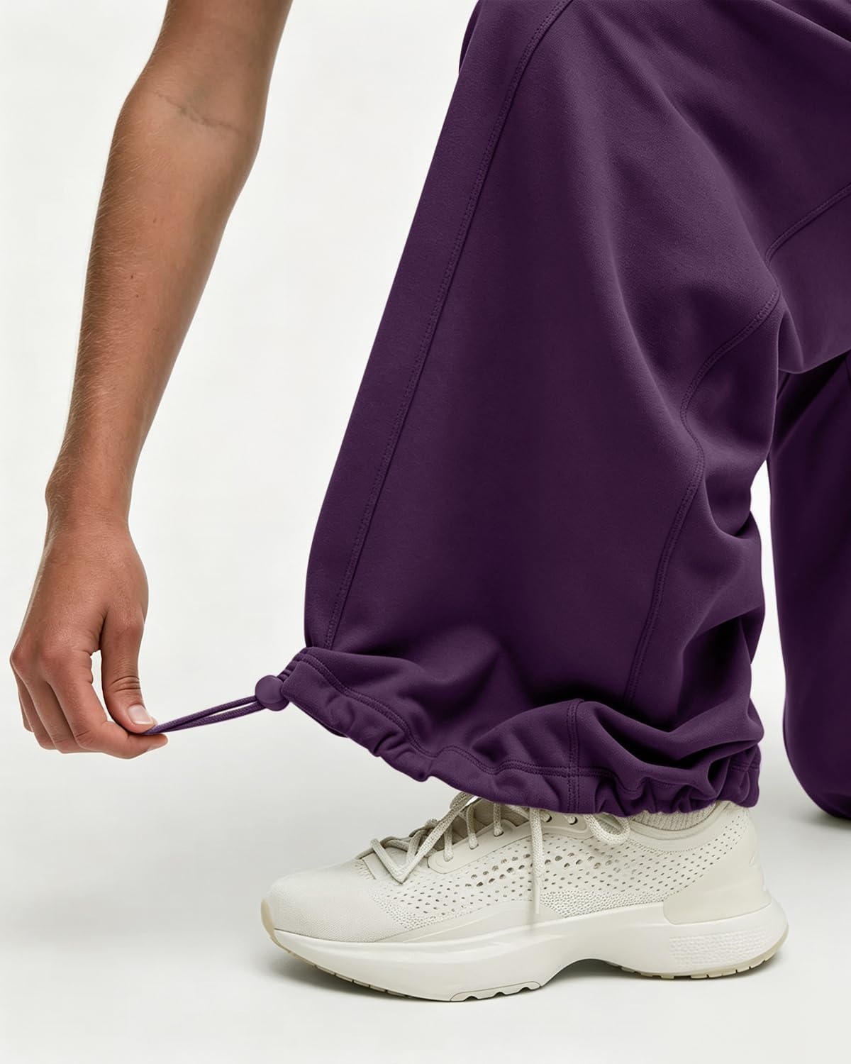image:imageQINSEN Womens Wide Leg Yoga Pants High Waisted Zipper Pockets Stretchy Palazzo Pants with Drawstring HemPurple