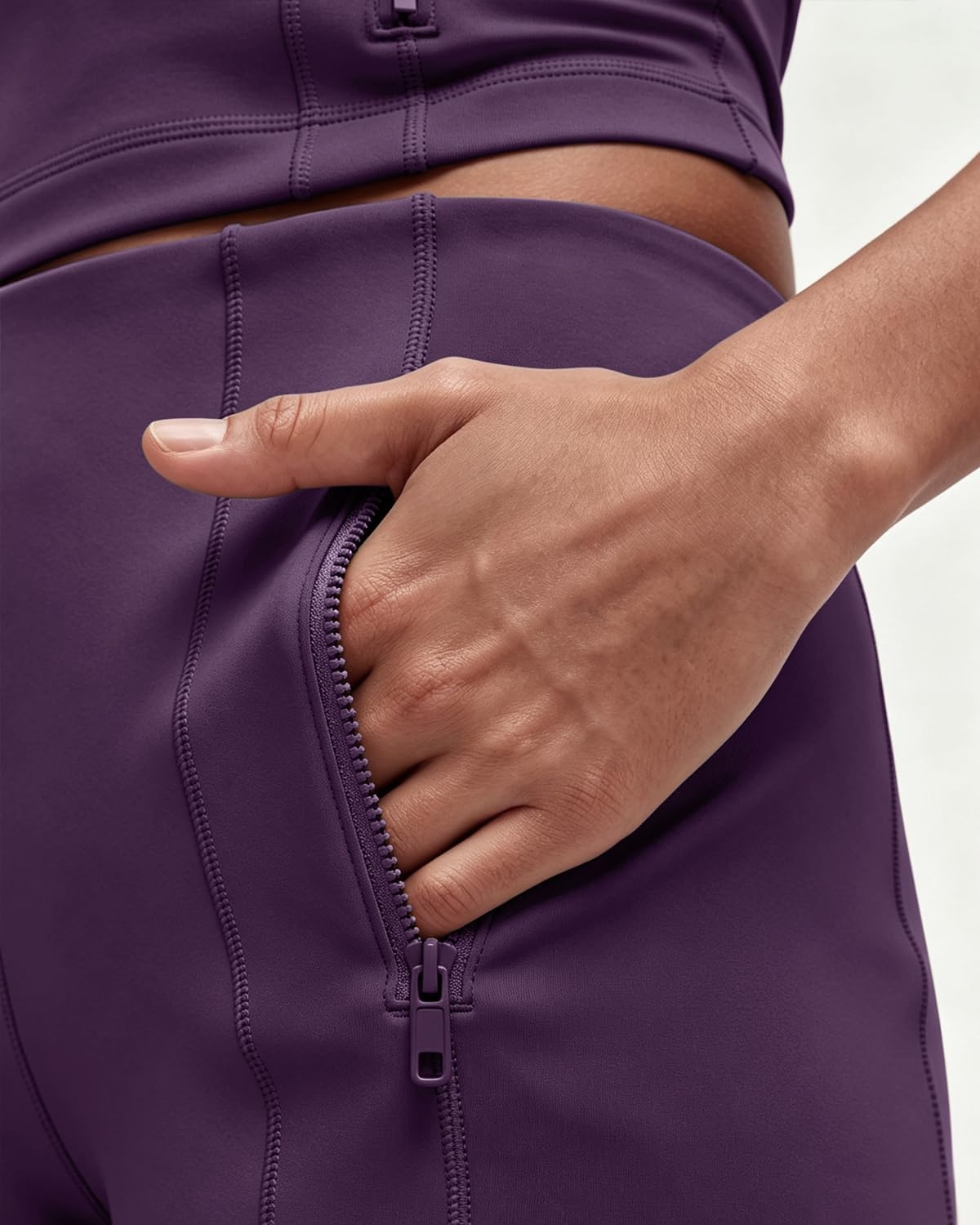 image:imageQINSEN Womens Wide Leg Yoga Pants High Waisted Zipper Pockets Stretchy Palazzo Pants with Drawstring HemPurple