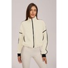 QINSEN Women Fleece Jacket Cropped Full-Zip Up Sherpa Jackets Warm Stand Collar Outerwear with Pockets(Beige)