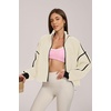 QINSEN Women Fleece Jacket Cropped Full-Zip Up Sherpa Jackets Warm Stand Collar Outerwear with Pockets(Beige)