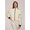 QINSEN Women Fleece Jacket Cropped Full-Zip Up Sherpa Jackets Warm Stand Collar Outerwear with Pockets(Beige)
