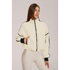 QINSEN Women Fleece Jacket Cropped Full-Zip Up Sherpa Jackets Warm Stand Collar Outerwear with Pockets(Beige)