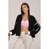 QINSEN Women Fleece Jacket Cropped Full-Zip Up Sherpa Jackets Warm Stand Collar Outerwear with Pockets(Black)