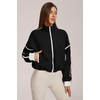 QINSEN Women Fleece Jacket Cropped Full-Zip Up Sherpa Jackets Warm Stand Collar Outerwear with Pockets(Black)