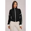 QINSEN Women Fleece Jacket Cropped Full-Zip Up Sherpa Jackets Warm Stand Collar Outerwear with Pockets(Black)
