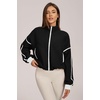 QINSEN Women Fleece Jacket Cropped Full-Zip Up Sherpa Jackets Warm Stand Collar Outerwear with Pockets(Black)