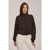 QINSEN Women Fleece Jacket Cropped Full-Zip Up Sherpa Jackets Warm Stand Collar Outerwear with Pockets(Brown)