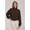 QINSEN Women Fleece Jacket Cropped Full-Zip Up Sherpa Jackets Warm Stand Collar Outerwear with Pockets(Brown)