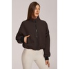QINSEN Women Fleece Jacket Cropped Full-Zip Up Sherpa Jackets Warm Stand Collar Outerwear with Pockets(Brown)