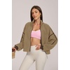 QINSEN Women Fleece Jacket Cropped Full-Zip Up Sherpa Jackets Warm Stand Collar Outerwear with Pockets(Camel)