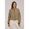 QINSEN Women Fleece Jacket Cropped Full-Zip Up Sherpa Jackets Warm Stand Collar Outerwear with Pockets(Camel)