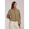 QINSEN Women Fleece Jacket Cropped Full-Zip Up Sherpa Jackets Warm Stand Collar Outerwear with Pockets(Camel)