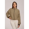 QINSEN Women Fleece Jacket Cropped Full-Zip Up Sherpa Jackets Warm Stand Collar Outerwear with Pockets(Camel)