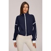 QINSEN Women Fleece Jacket Cropped Full-Zip Up Sherpa Jackets Warm Stand Collar Outerwear with Pockets(Navy)