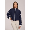 QINSEN Women Fleece Jacket Cropped Full-Zip Up Sherpa Jackets Warm Stand Collar Outerwear with Pockets(Navy)