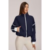 QINSEN Women Fleece Jacket Cropped Full-Zip Up Sherpa Jackets Warm Stand Collar Outerwear with Pockets(Navy)