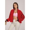 QINSEN Women Fleece Jacket Cropped Full-Zip Up Sherpa Jackets Warm Stand Collar Outerwear with Pockets(Red)