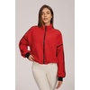 QINSEN Women Fleece Jacket Cropped Full-Zip Up Sherpa Jackets Warm Stand Collar Outerwear with Pockets(Red)