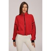 QINSEN Women Fleece Jacket Cropped Full-Zip Up Sherpa Jackets Warm Stand Collar Outerwear with Pockets(Red)