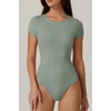 QINSEN Women’s Crew Neck Bodysuit Sexy Double Lined Short Sleeve Slimming Tops Smoke Green XXL