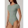 QINSEN Women’s Crew Neck Bodysuit Sexy Double Lined Short Sleeve Slimming Tops Smoke Green XXL