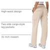 QINSEN Womens Elastic Medium Waist Pocket Sweatpants Fleece Cargo Pants(Beige)