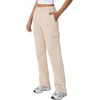 QINSEN Womens Elastic Medium Waist Pocket Sweatpants Fleece Cargo Pants(Beige)
