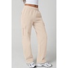QINSEN Womens Elastic Medium Waist Pocket Sweatpants Fleece Cargo Pants(Beige)