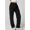 QINSEN Womens Elastic Medium Waist Pocket Sweatpants Fleece Cargo Pants(Black)