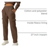 QINSEN Womens Elastic Medium Waist Pocket Sweatpants Fleece Cargo Pants(Chestnut)