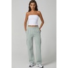 QINSEN Womens Elastic Medium Waist Pocket Sweatpants Fleece Cargo Pants(Frosty Green)