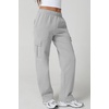 QINSEN Womens Elastic Medium Waist Pocket Sweatpants Fleece Cargo Pants(Grey)