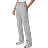 QINSEN Womens Elastic Medium Waist Pocket Sweatpants Fleece Cargo Pants(Grey)
