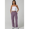 QINSEN Womens Elastic Medium Waist Pocket Sweatpants Fleece Cargo Pants(Lavender)