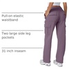 QINSEN Womens Elastic Medium Waist Pocket Sweatpants Fleece Cargo Pants(Lavender)