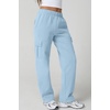 QINSEN Womens Elastic Medium Waist Pocket Sweatpants Fleece Cargo Pants(Light Blue)