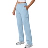 QINSEN Womens Elastic Medium Waist Pocket Sweatpants Fleece Cargo Pants(Light Blue)
