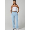 QINSEN Womens Elastic Medium Waist Pocket Sweatpants Fleece Cargo Pants(Light Blue)