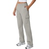 QINSEN Womens Elastic Medium Waist Pocket Sweatpants Fleece Cargo Pants(Light Grey)