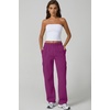 QINSEN Womens Elastic Medium Waist Pocket Sweatpants Fleece Cargo Pants(Magenta)