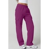 QINSEN Womens Elastic Medium Waist Pocket Sweatpants Fleece Cargo Pants(Magenta)