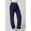 QINSEN Womens Elastic Medium Waist Pocket Sweatpants Fleece Cargo Pants(Navy)